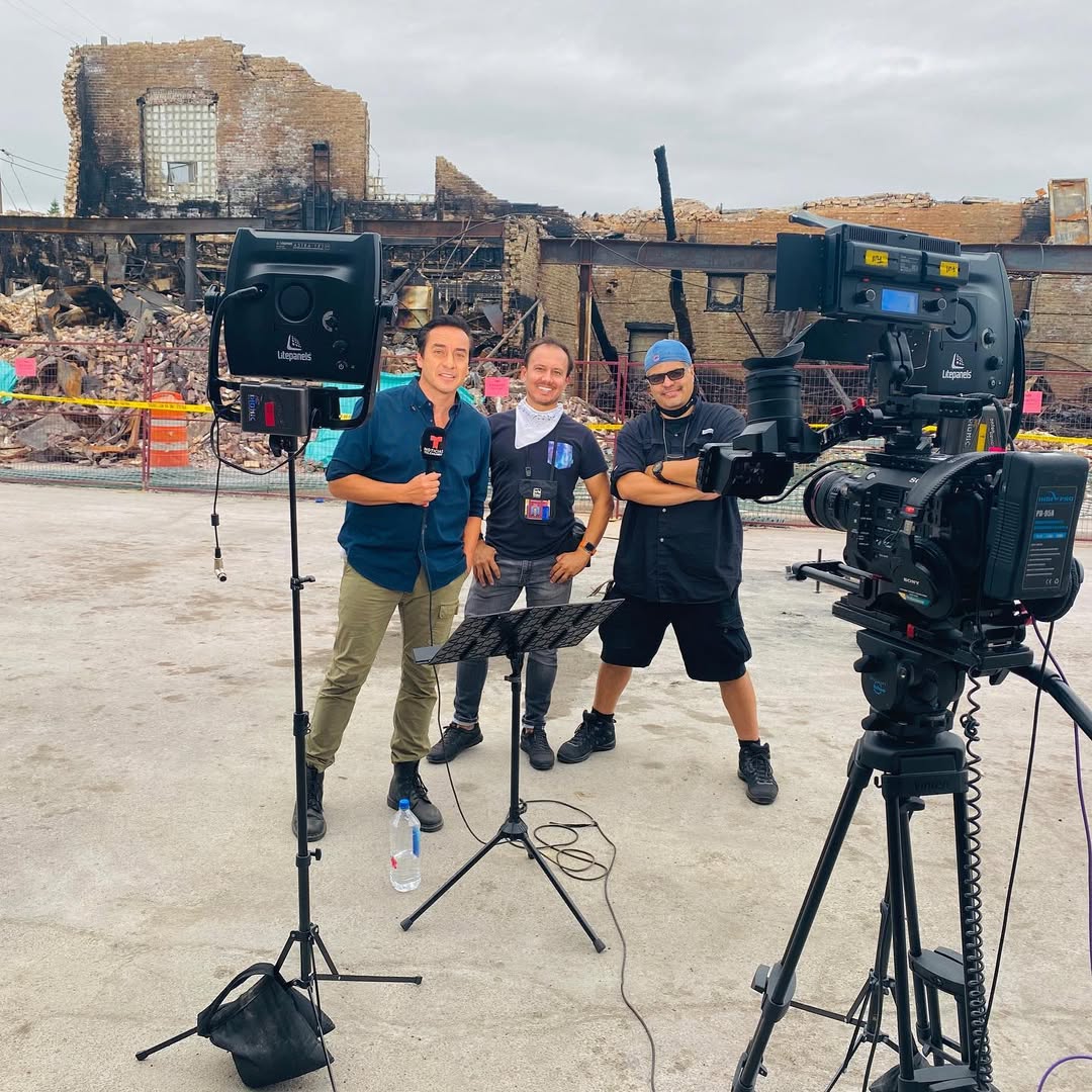News crew reporting on location